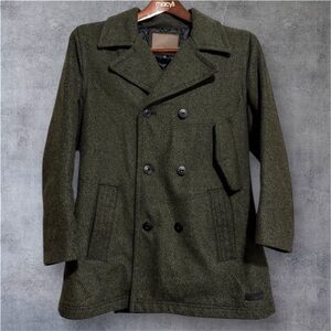 Classic Olive Double-Breasted Pea Coat